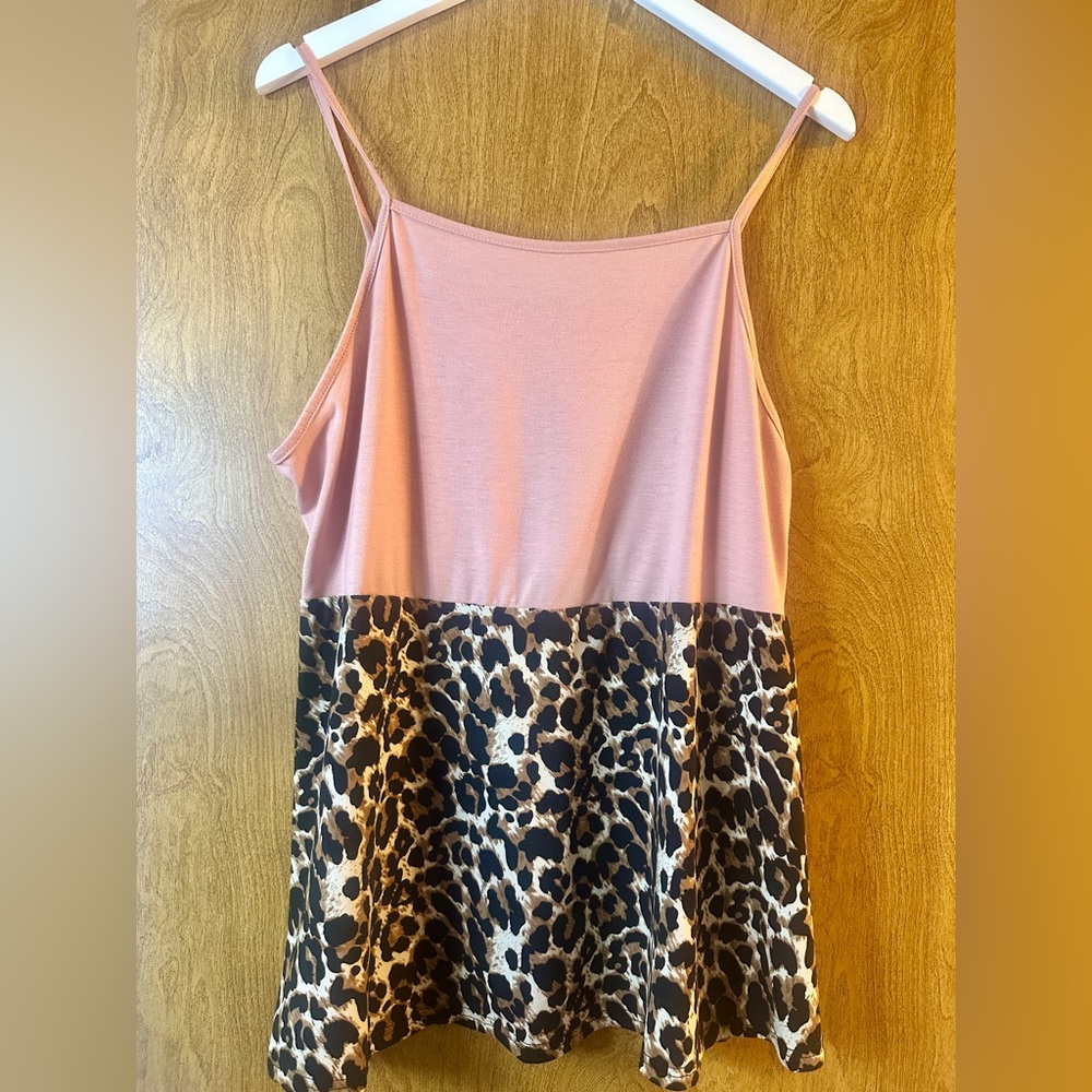 💗 SHEIN Curve Pink & Leopard Colorblock Tank – Size 2XL 🐆